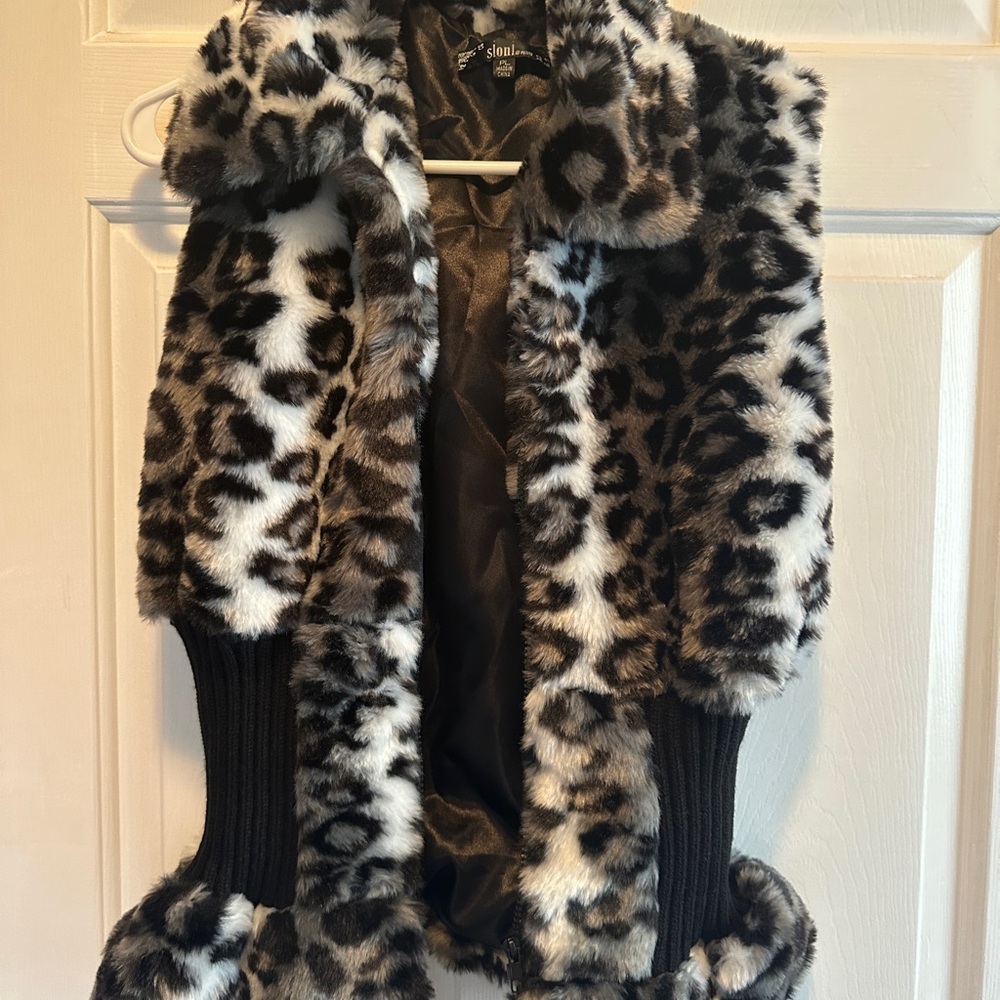 SALONI Black and White Faux Fur Vest